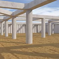 Concrete Architectural Structure With Columns Beams And Sandy Ground Under Blue Sky 3d model