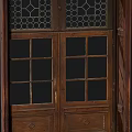 Vintage Wooden Double Doors With Glass Panels And Ornate Top Design