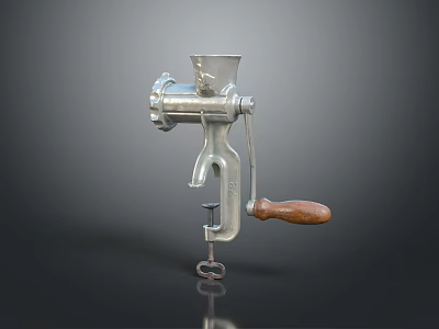 Manual Metal Food Grinder With Wooden Handle And Table Clamp For Kitchen Use 3d model