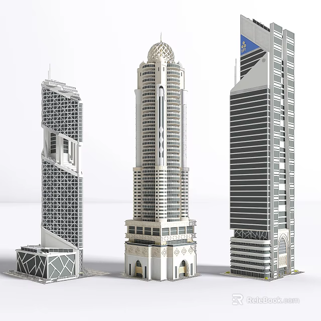 Modern Tall Office Buildings Featuring Dome And Geometric Glass Facade Designs 3d model 