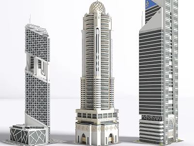 Modern Tall Office Buildings Featuring Dome And Geometric Glass Facade Designs 3d model
