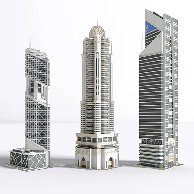Modern Tall Office Buildings Featuring Dome And Geometric Glass Facade Designs 3d model