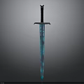 Mythical Sword With Blue Glowing Patterns And Black Hilt 3D Rendering
