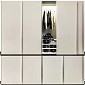 Modern Wardrobe Interior Design With Light Colored Panels Hanging Clothes And Storage Compartments