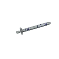 Military Missile 3D Model With Cylindrical Body Blue Stripes And Tail Fins Design