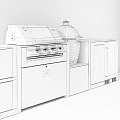 Outdoor Kitchen Appliances With Silver Grill Black Round Oven Black Cabinets And Gray Drawers