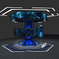 Futuristic Data City Display Island with Multiple Screens Blue Lighting and Geometric Frames 3d model