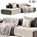 Cozy Sectional Sofa with Soft Pillows and Warm Throw Blanket in Modern Living Room Interior