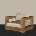 Minimalist Modern Single Sofa With Wooden Frame And Light Beige Cushion 3d model