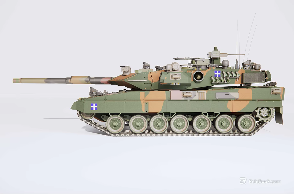 Detailed Military Tank Model With Camouflage Paint Long Gun Barrel And Metal Tracks 3d model 