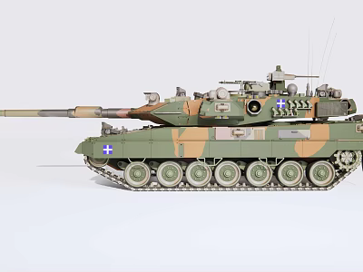 Detailed Military Tank Model With Camouflage Paint Long Gun Barrel And Metal Tracks 3d model
