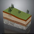 Plants with Green Grass Small Trees and Root System in Soil Profile Layers 3d model