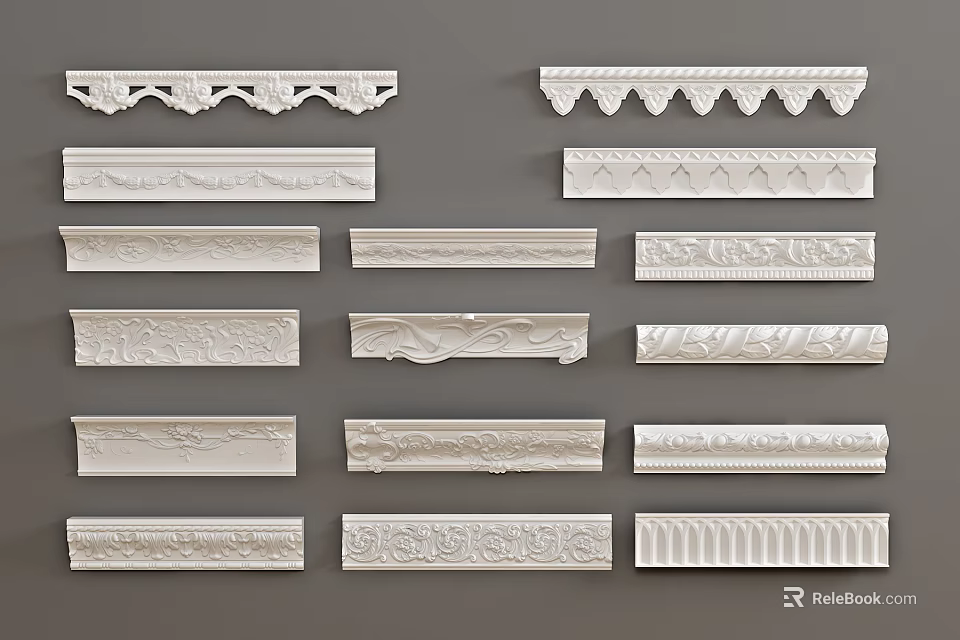 Ornate Gypsum Moldings Collection With Various Styles And Patterns For Home Interior Decoration 3d model 