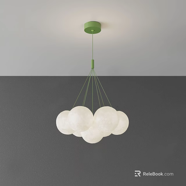 Modern Green Chandelier With White Spherical Shades And Minimalist Design 3d model 