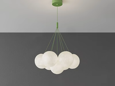 Modern Green Chandelier With White Spherical Shades And Minimalist Design 3d model