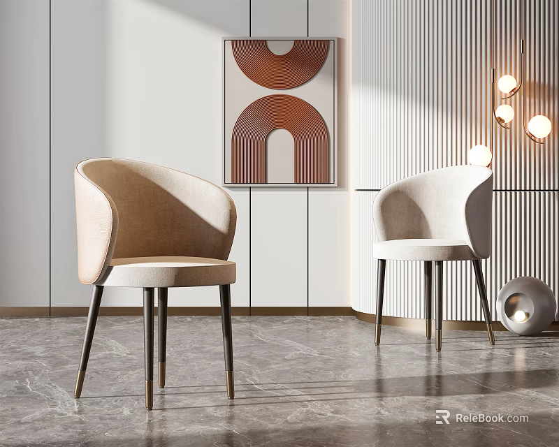 Modern Dining Chairs With Curved Backrest Beige And Light Grey Metal Legs In Contemporary Interior 3d model 