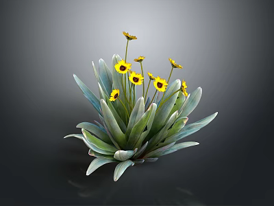 Lush Indoor Decorative Plant With Green Leaves And Vibrant Yellow Flowers 3d model