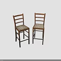 Two Rustic Wooden Bar Stools With Woven Seat And Ladder Back Frame Design