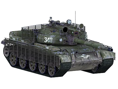 Camouflage Military Tank With Number 340 On Turret And Metal Tracks Details 3d model