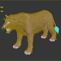 3D Rendered Lion Model in Standing Posture with Brown Yellow Fur and Open Mouth