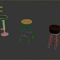 Three Different Bar Stools Black Wooden Green With Metal Base And Wooden Legs
