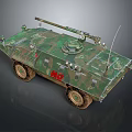 Military Armored Wheeled Tank With Green Camouflage Turret Weapon System And Antenna