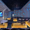 Modern KTV Room Interior With Starry Sky Ceiling Blue Lighting And Comfortable Sofas 3d model