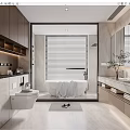 Modern Elegant Bathroom Interior With Freestanding Bathtub Double Vanity And Large Mirror