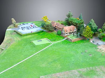 Cartoon Scene With House Green Grass Trees Parking Lot And Slide 3d model