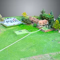 Cartoon Scene With House Green Grass Trees Parking Lot And Slide