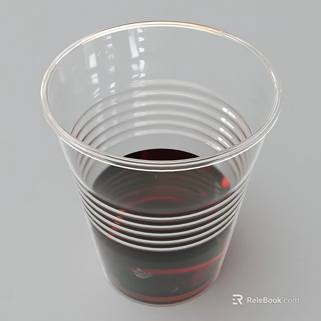 Transparent Plastic Cup with Ripple Design Containing Dark Red Liquid on Gray Background 3d model 
