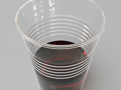 Transparent Plastic Cup with Ripple Design Containing Dark Red Liquid on Gray Background 3d model
