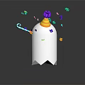 Game Movie Ghost Character Wearing Yellow Party Hat With Colorful Decorations Smiling Blush