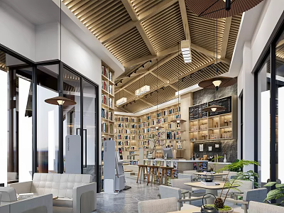 Artistic Book Art Library Interior With Shelves And Creative Design Elements 3d model
