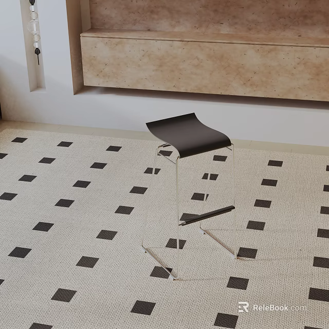 Sleek Modern Black Bar Stool With Metal Frame In Minimalist Interior On Checkerboard Floor 3d model 