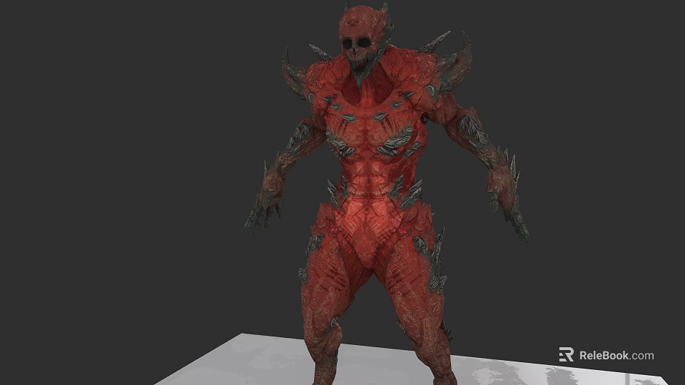 Red Spiked Muscular Game Movie Character With Sharp Horns And Detailed Skin 3d model 
