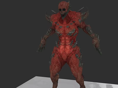 Red Spiked Muscular Game Movie Character With Sharp Horns And Detailed Skin 3d model