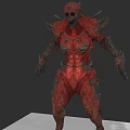 Red Spiked Muscular Game Movie Character With Sharp Horns And Detailed Skin