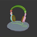 Yellow Headband Headphones With White Earpads On Blue Circular Base Gray Background