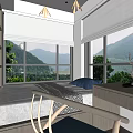 Cozy Tatami Bedroom Interior With Wooden Storage Platform And Large Scenic Mountain Windows