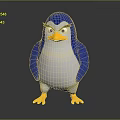 3D Penguin Character With Blue White Body Yellow Feet Orange Beak And Serious Expression