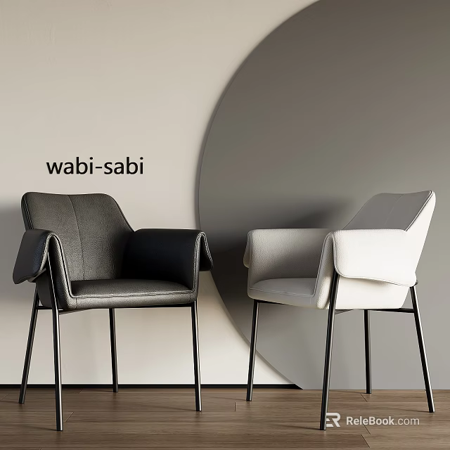 Wabi Sabi Style Accent Chairs In Black And White With Minimalist Round Backdrop 3d model 