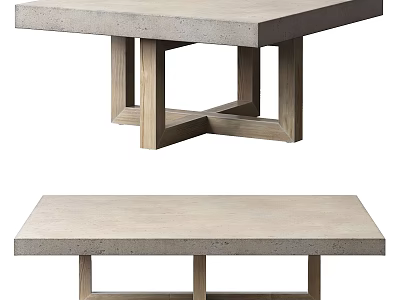 Modern Coffee Table With Wooden Cross Legs And Concrete Top Design 3d model