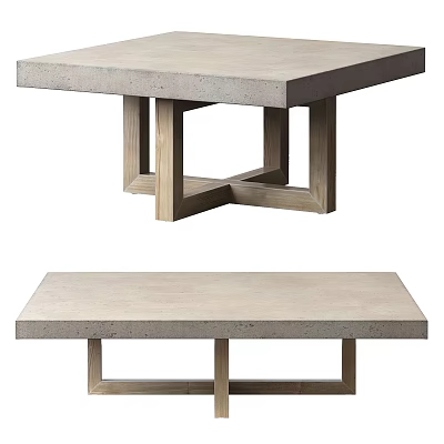 Modern Coffee Table With Wooden Cross Legs And Concrete Top Design 3d model