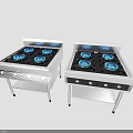 Two Stainless Steel Gas Stoves With Blue Flames As Kitchen Appliances