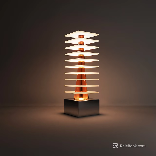Modern Table Lamp With Layered White Structure And Orange Body On Square Base 3d model 