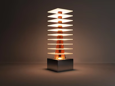 Modern Table Lamp With Layered White Structure And Orange Body On Square Base 3d model