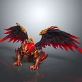 Fierce Mythical Creature With Red Black Feathered Wings And Golden Accents Standing