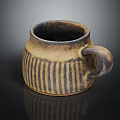 Handcrafted Ceramic Mug With Striped Design Brown Yellow Tones And Handle