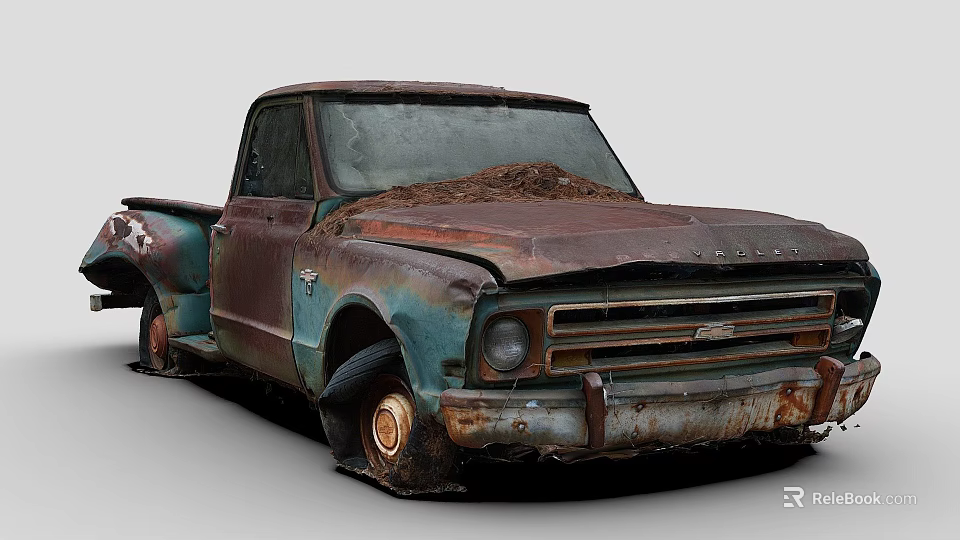 Vintage Rusted Truck With Blue Green Body And Worn Out Exterior Appearance 3d model 